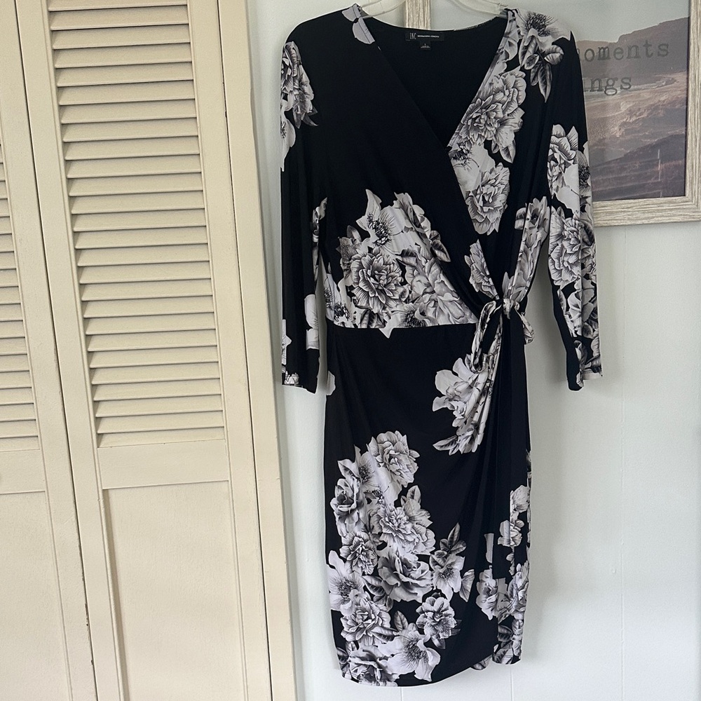 Size Large Inc International Concepts Black Floral Dress - Picture 1 of 3